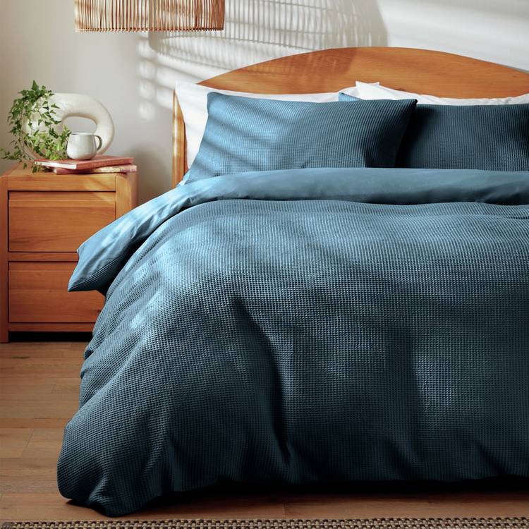 Habitat Cotton Waffle Navy Blue Bedding Set - King size 0