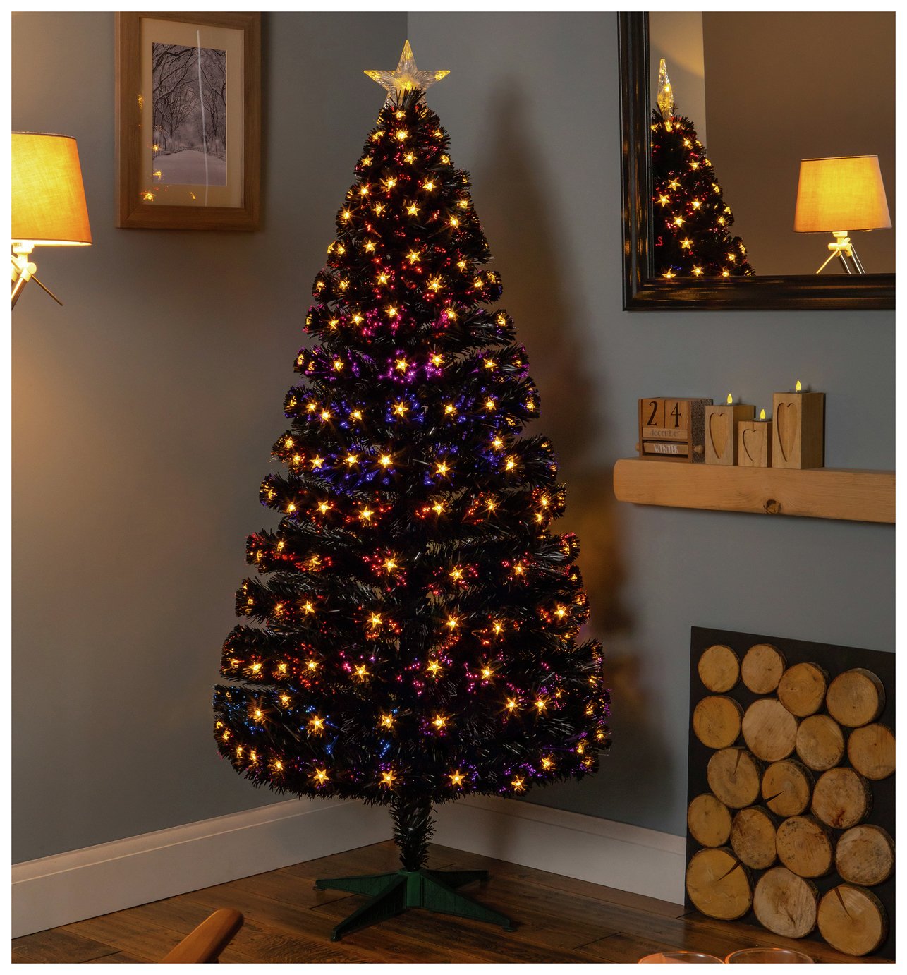 Black Christmas Tree with LED Stars