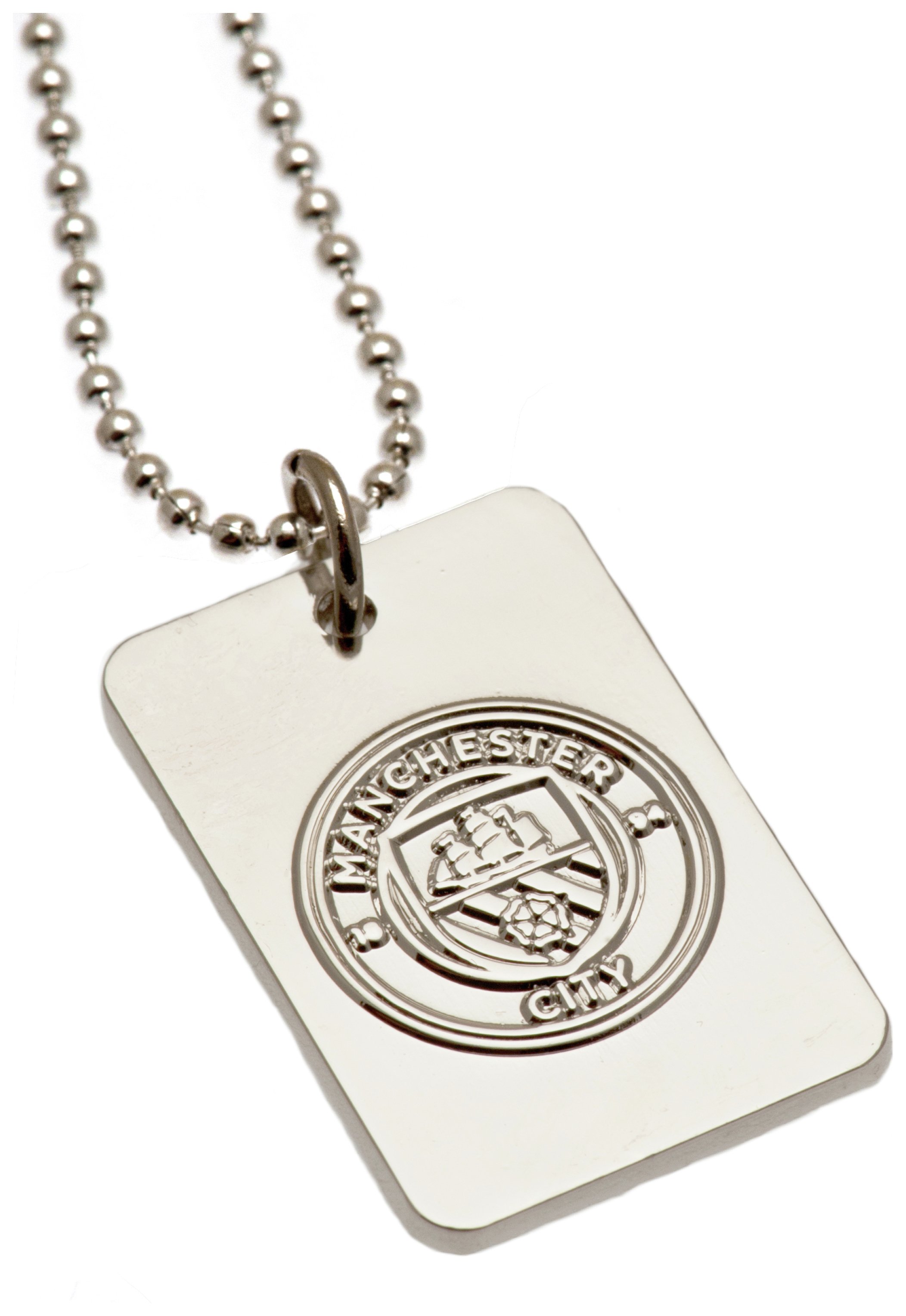 Silver Plated Manchester City Dog Tag & Ball Chain