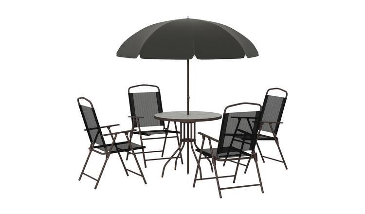 Outsunny 6 Piece Foldable Garden Dining Set with Tempered Glass - Black
