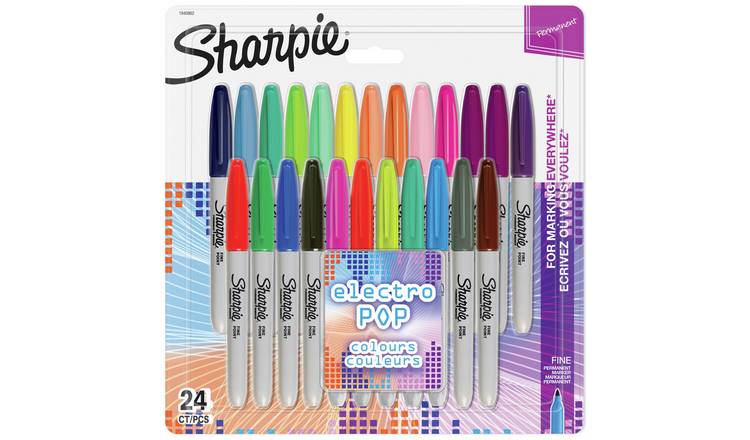 Sharpie Electro Pop Permanent Markers, Fine Point, Assorted Colors, 24 Count