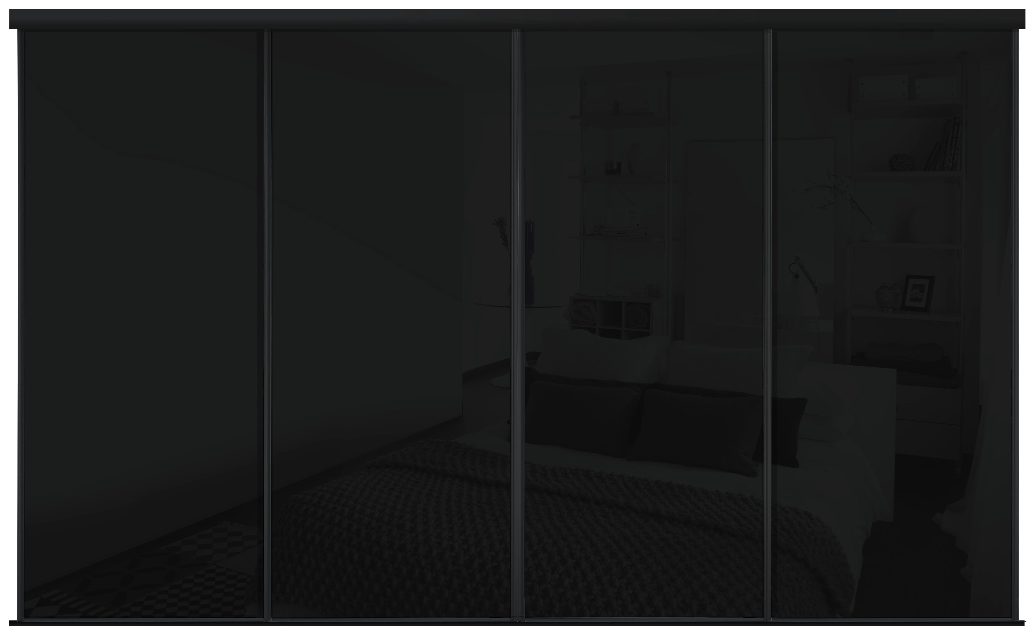 Sliding Wardrobe Door Kit W2997mm Black Glass.