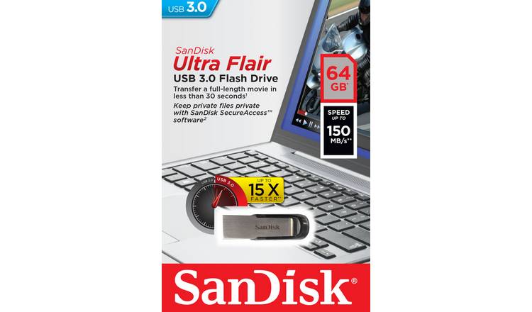 SanDisk Ultra Flair 150MB/s USB 3.0 Flash Drive - 64GB