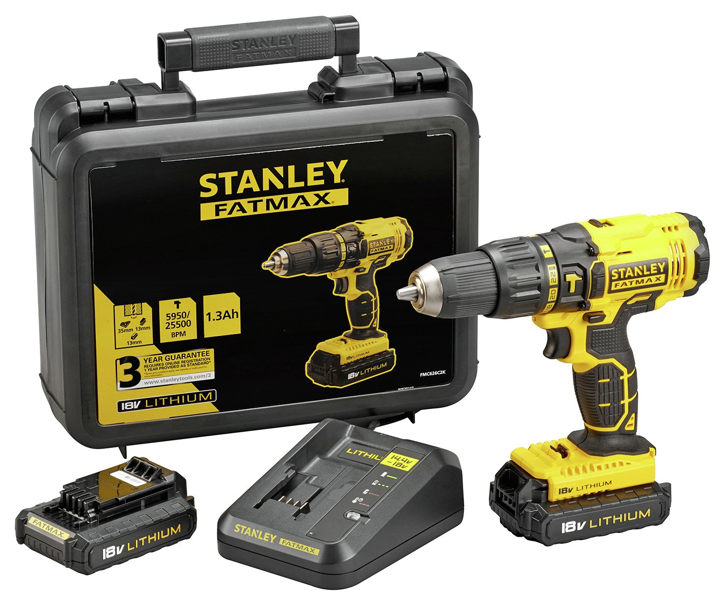 Stanley FatMax Cordless Hammer Drill with 2 18V Batteries