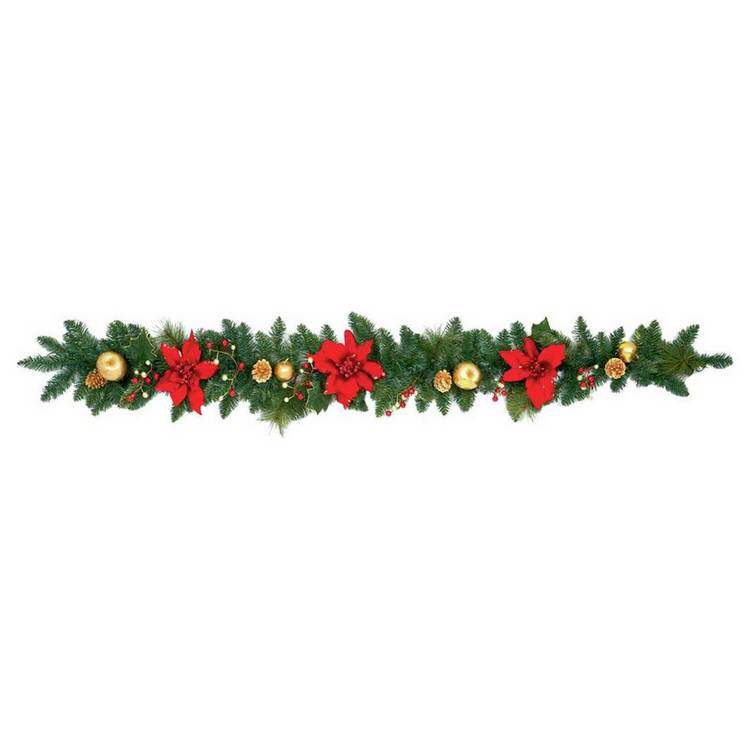 Premier Decorations Red Poinsettia Christmas Garland 0