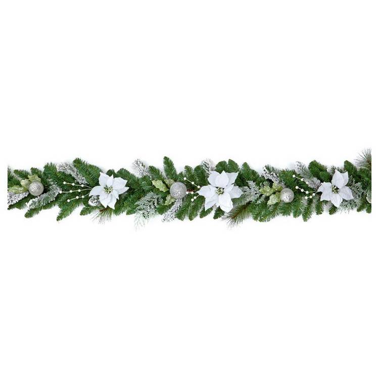 Premier Decorations White Poinsettia Christmas Garland 0