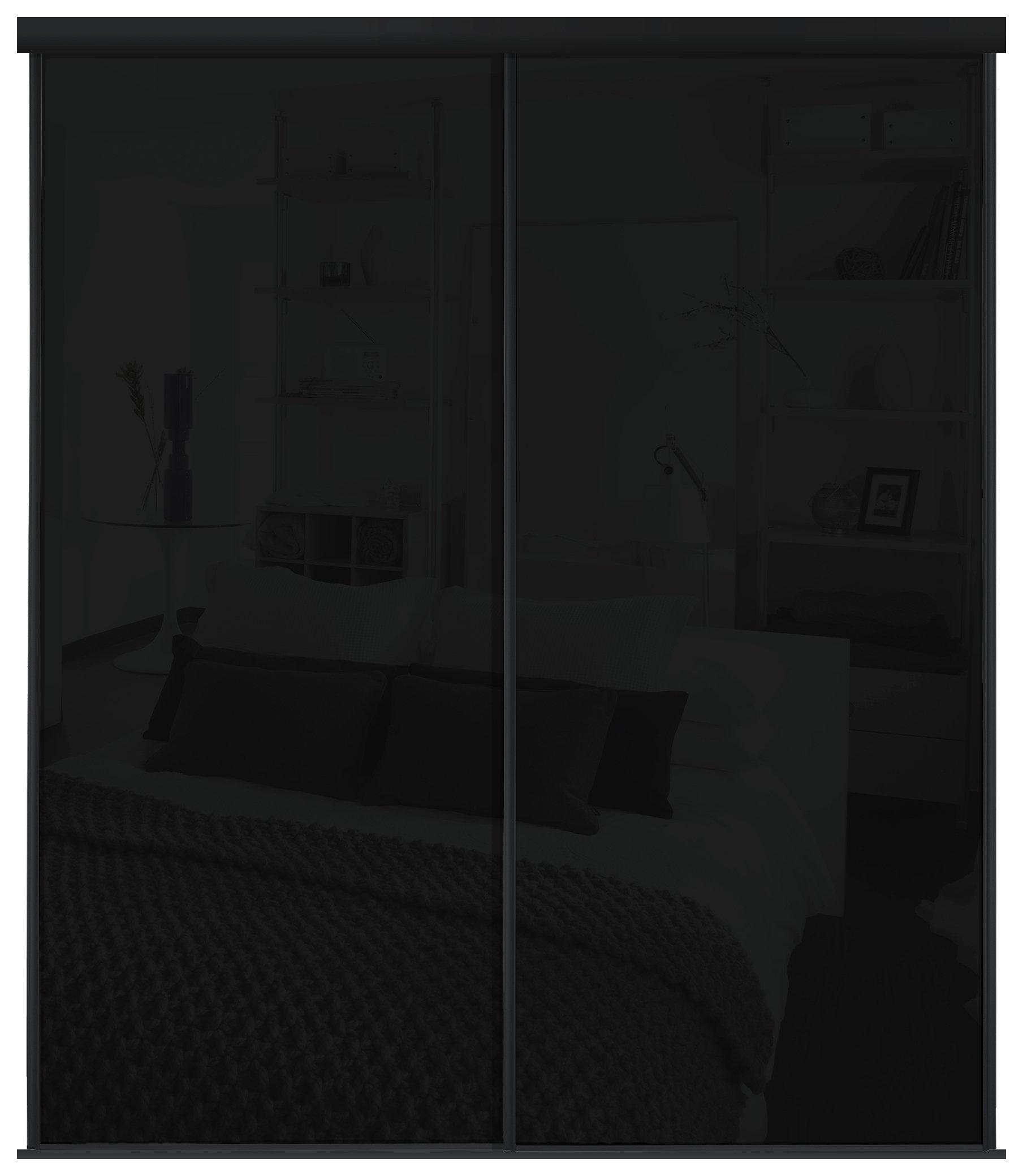 Sliding Wardrobe Door Kit W1803mm Black Glass.