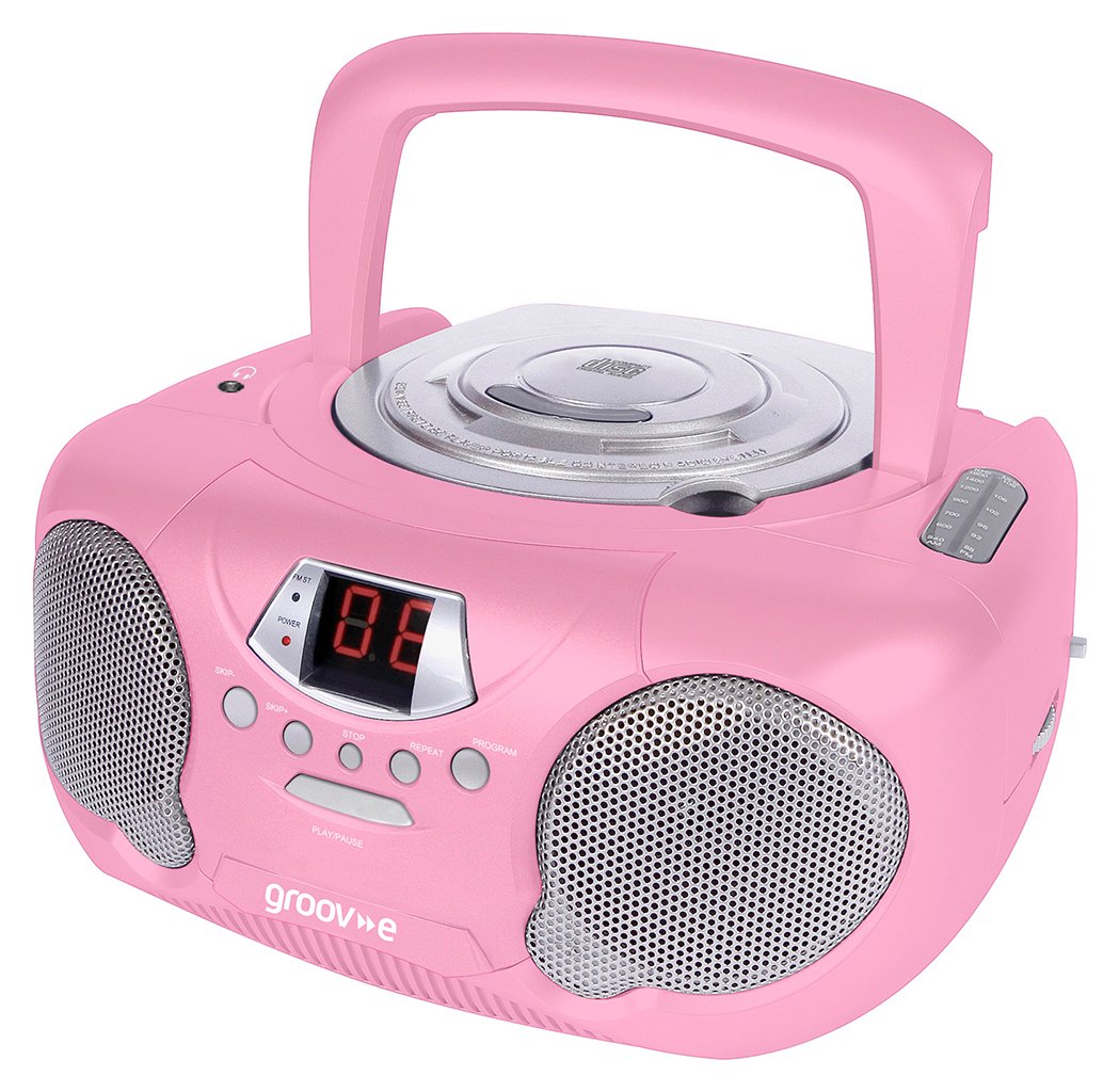 Groov-e GVPS713/PK Boombox CD Player with Radio - Pink