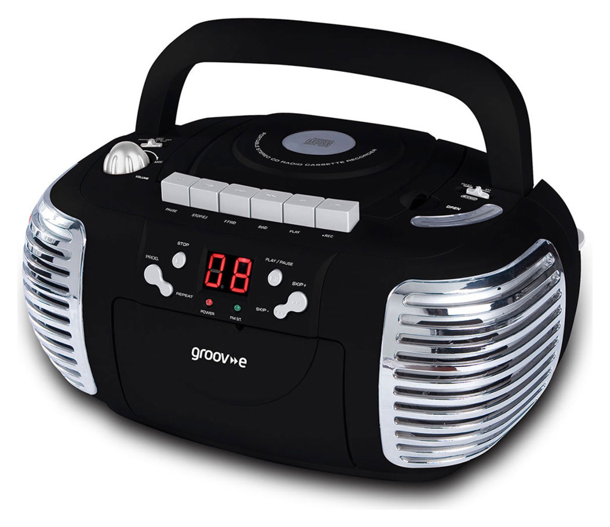 Groov-e Retro Boombox CD/Cassette Player with Radio - Black