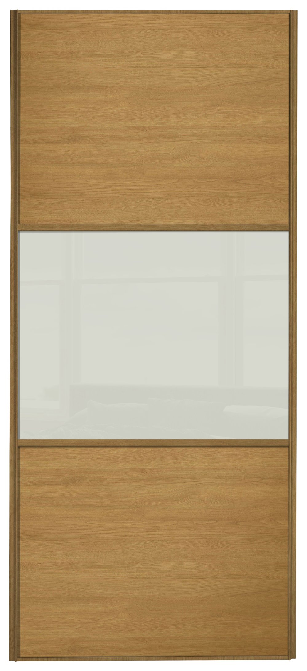 Sliding Wardrobe Door W914mm 3 Panel Oak & Soft White Glass