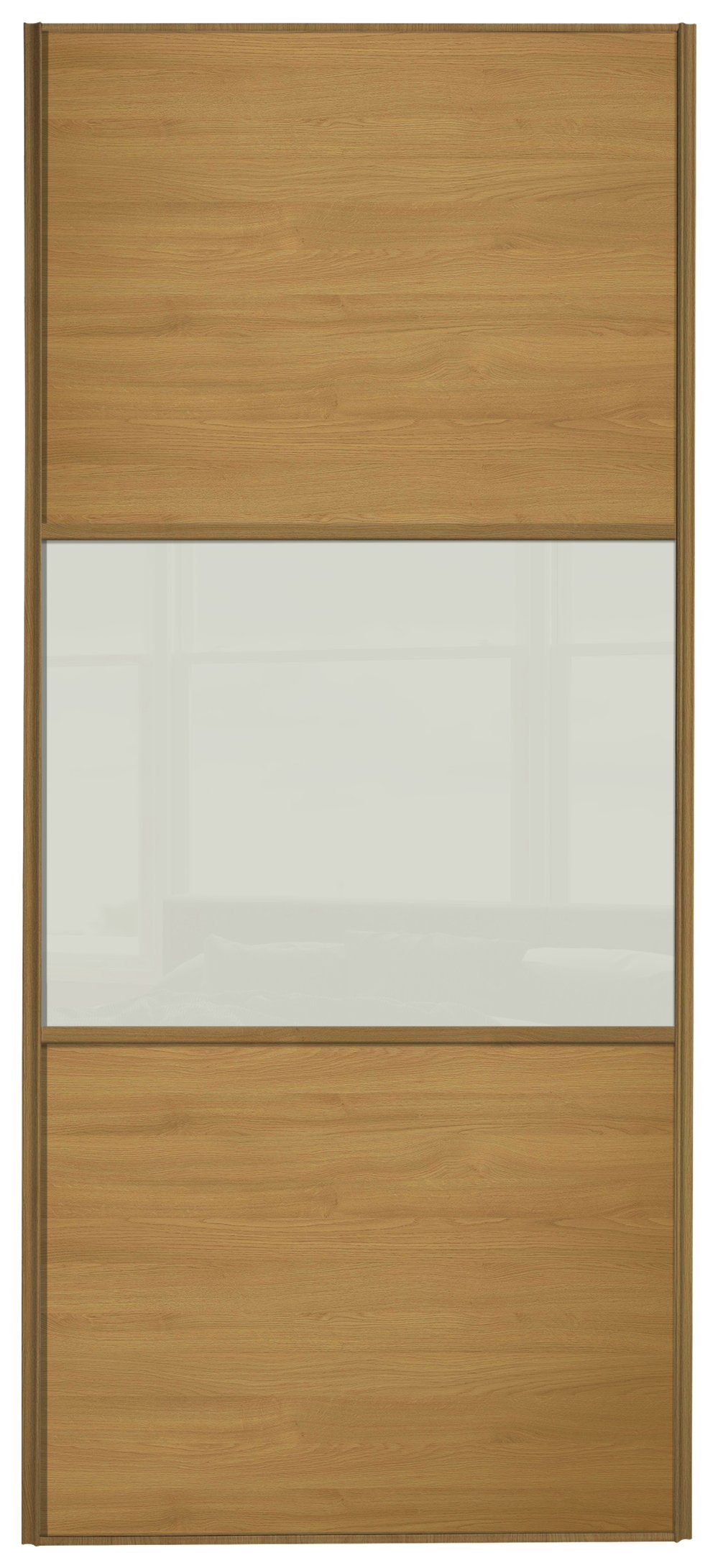 Sliding Wardrobe Door W914mm 3 Panel Oak Soft White Glass