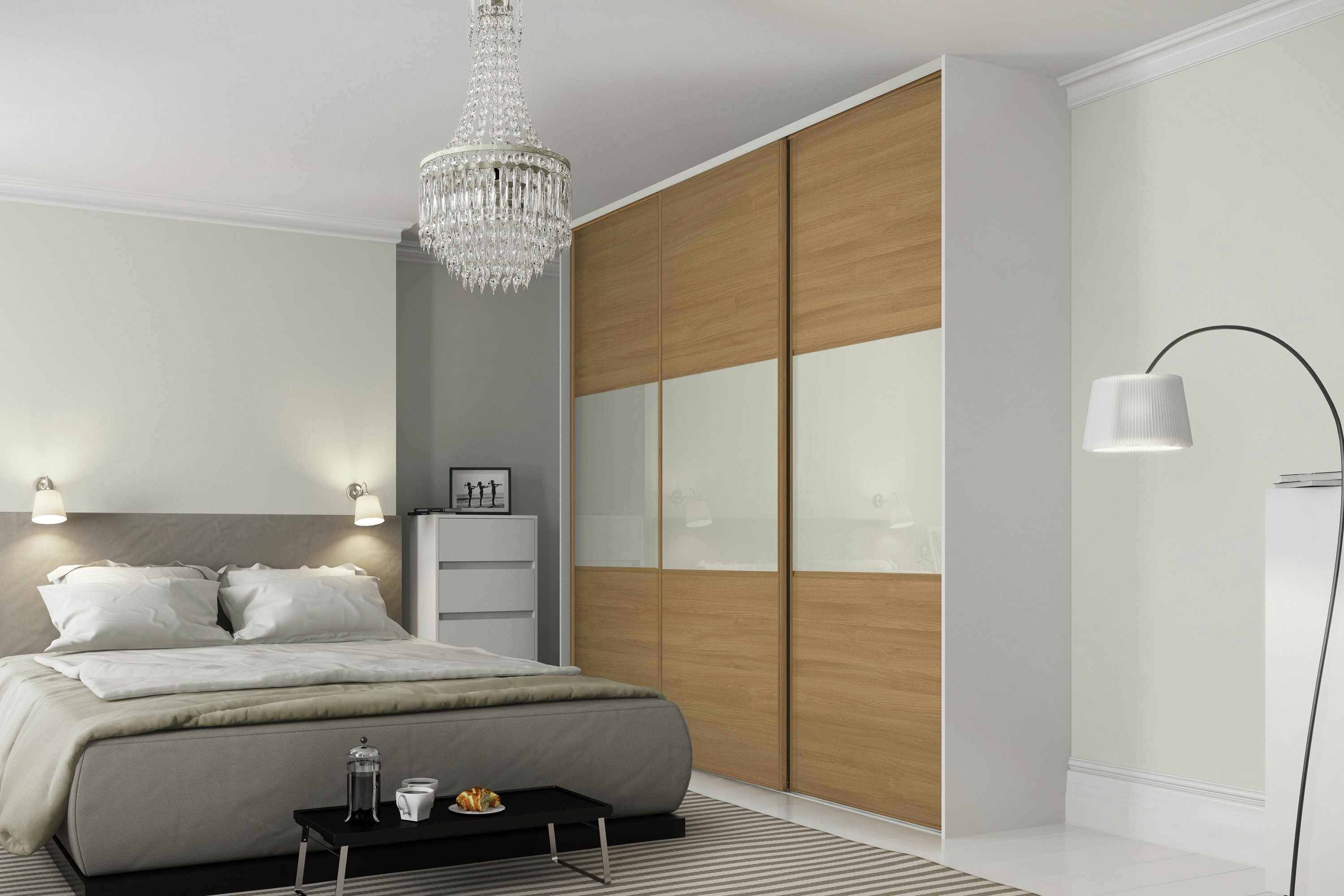 Sliding Wardrobe Door W914mm 3 Panel Oak & Soft White Glass Review