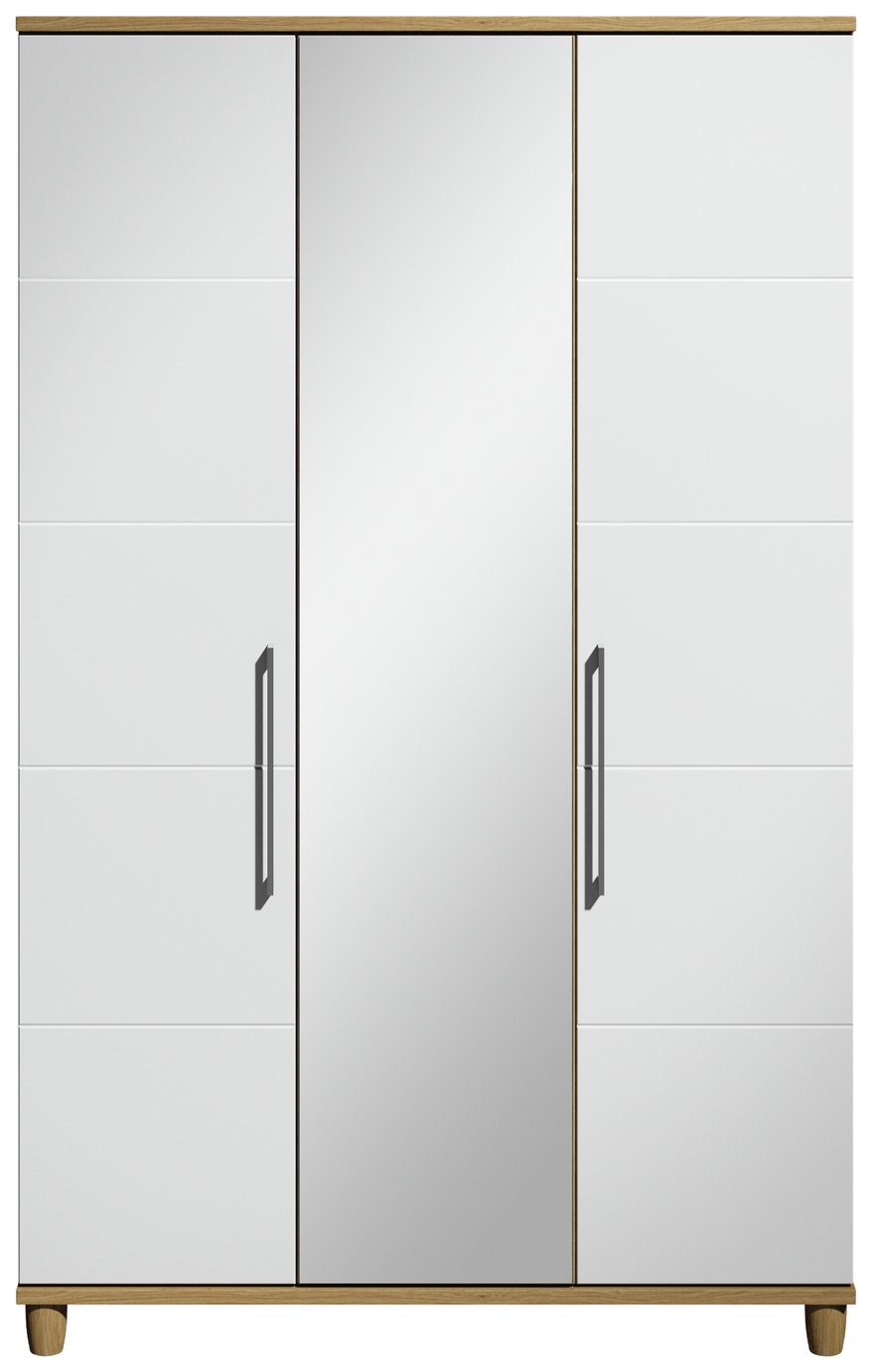 Dulcie 3 Door Mirrored Wardrobe - Oak Effect and White Gloss