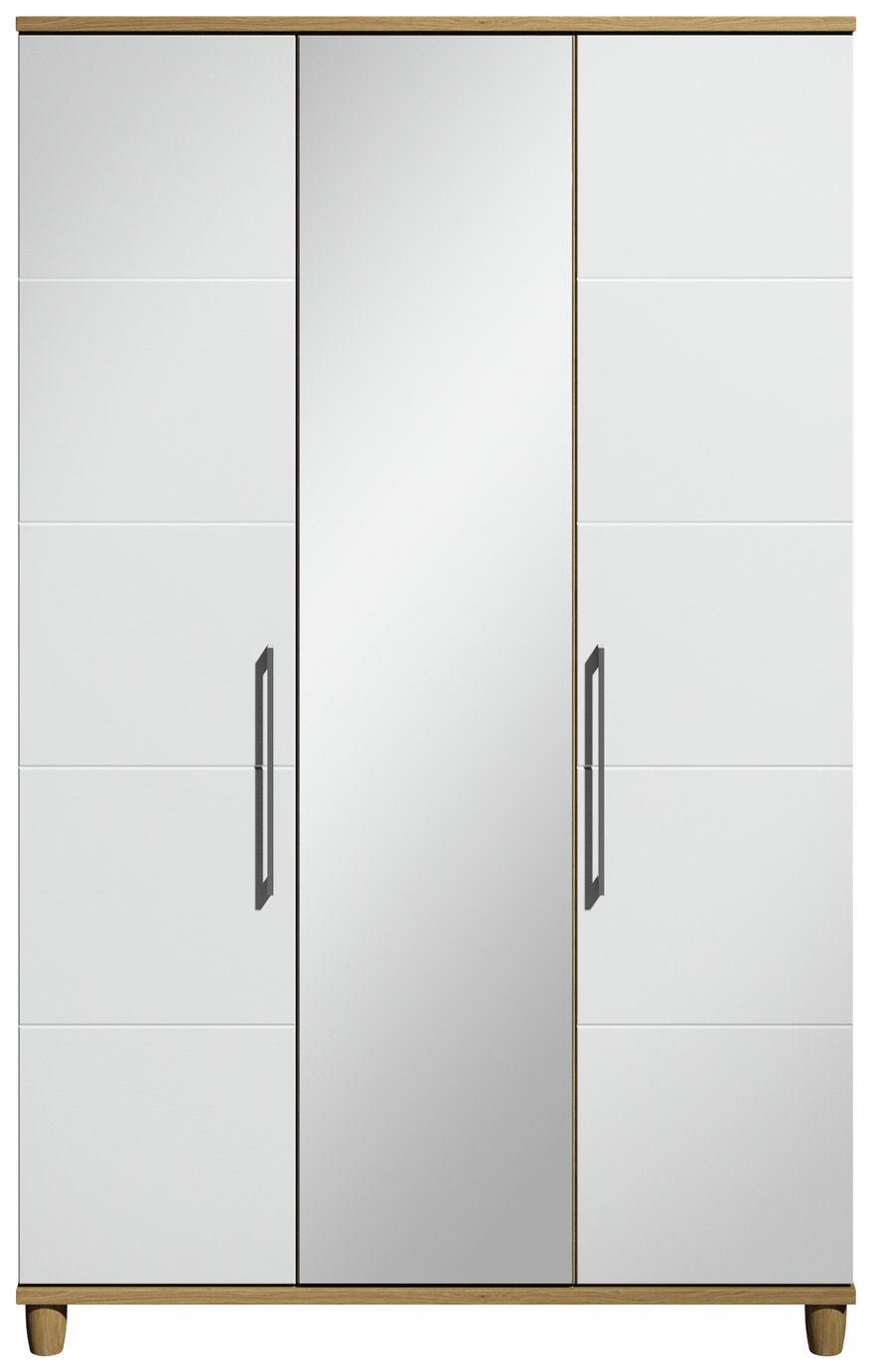 Dulcie 3 Door Mirrored Wardrobe Oak Effect And White Gloss