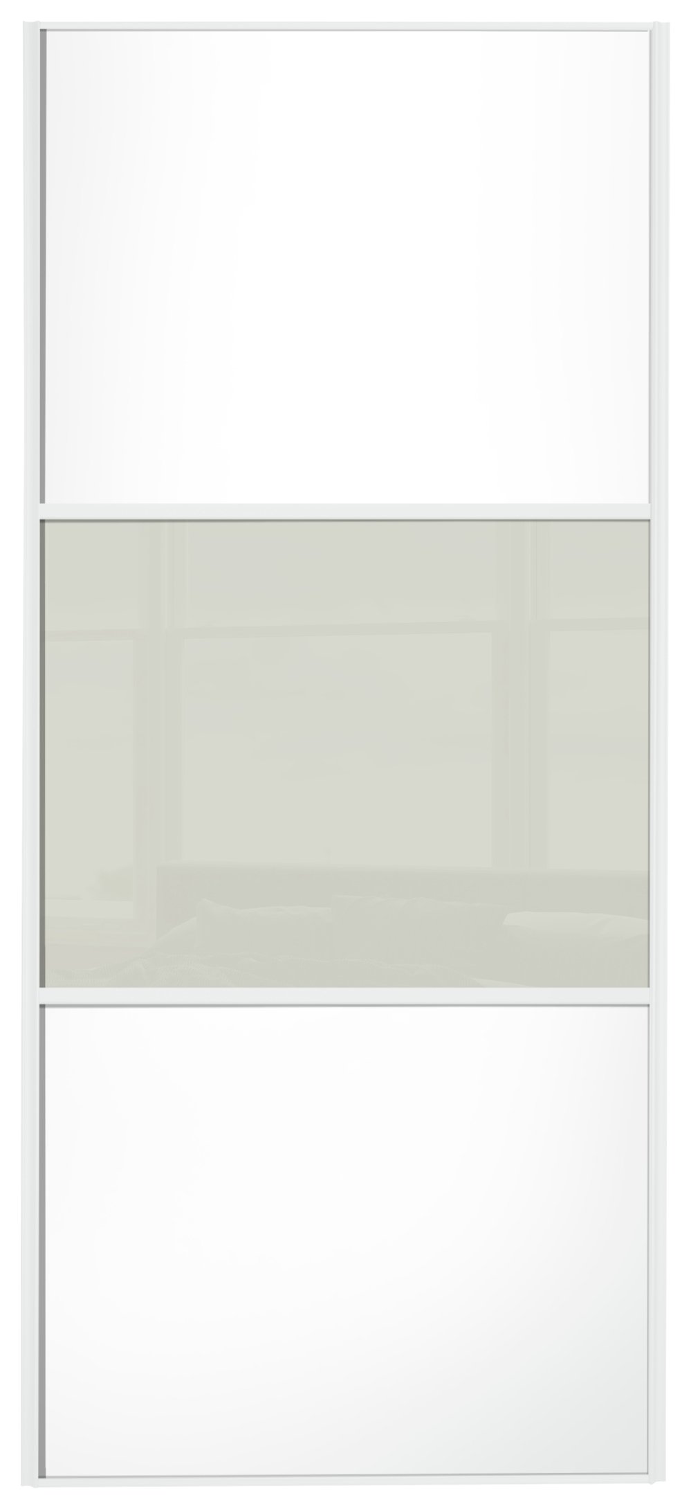 Sliding Wardrobe Door W914mm 3 Panel White &Soft White Glass