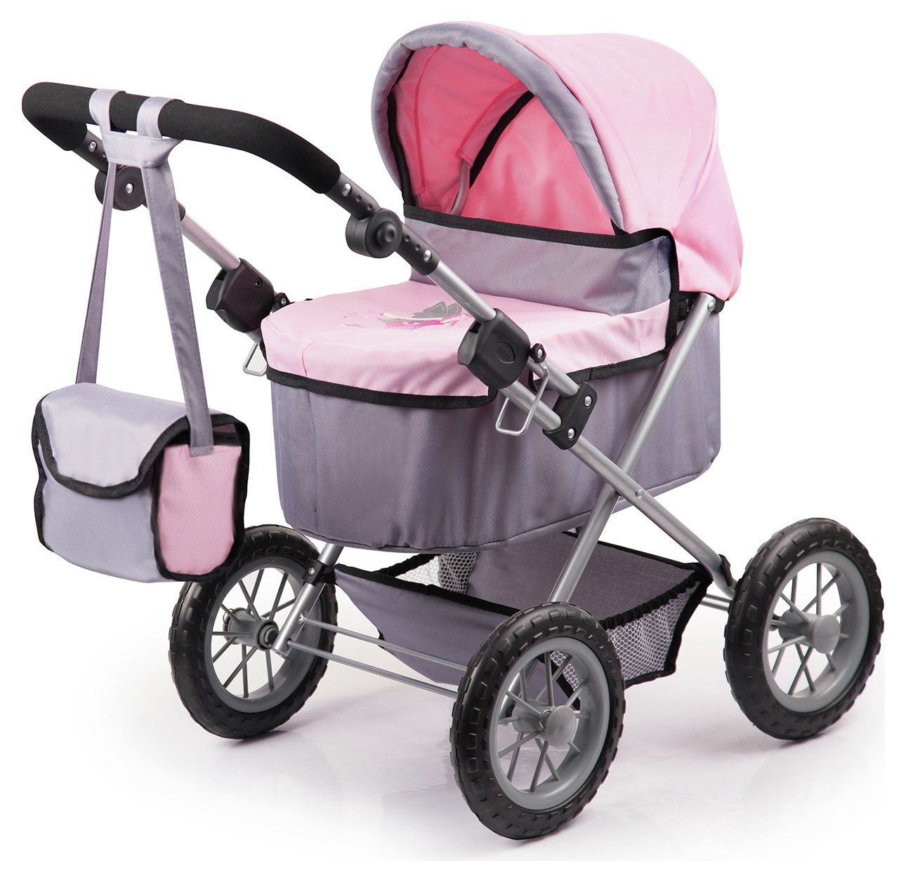 Bayer - Dolls Pram Trendy Pink Grey Bayer - Dolls Pram Trendy Pink Grey