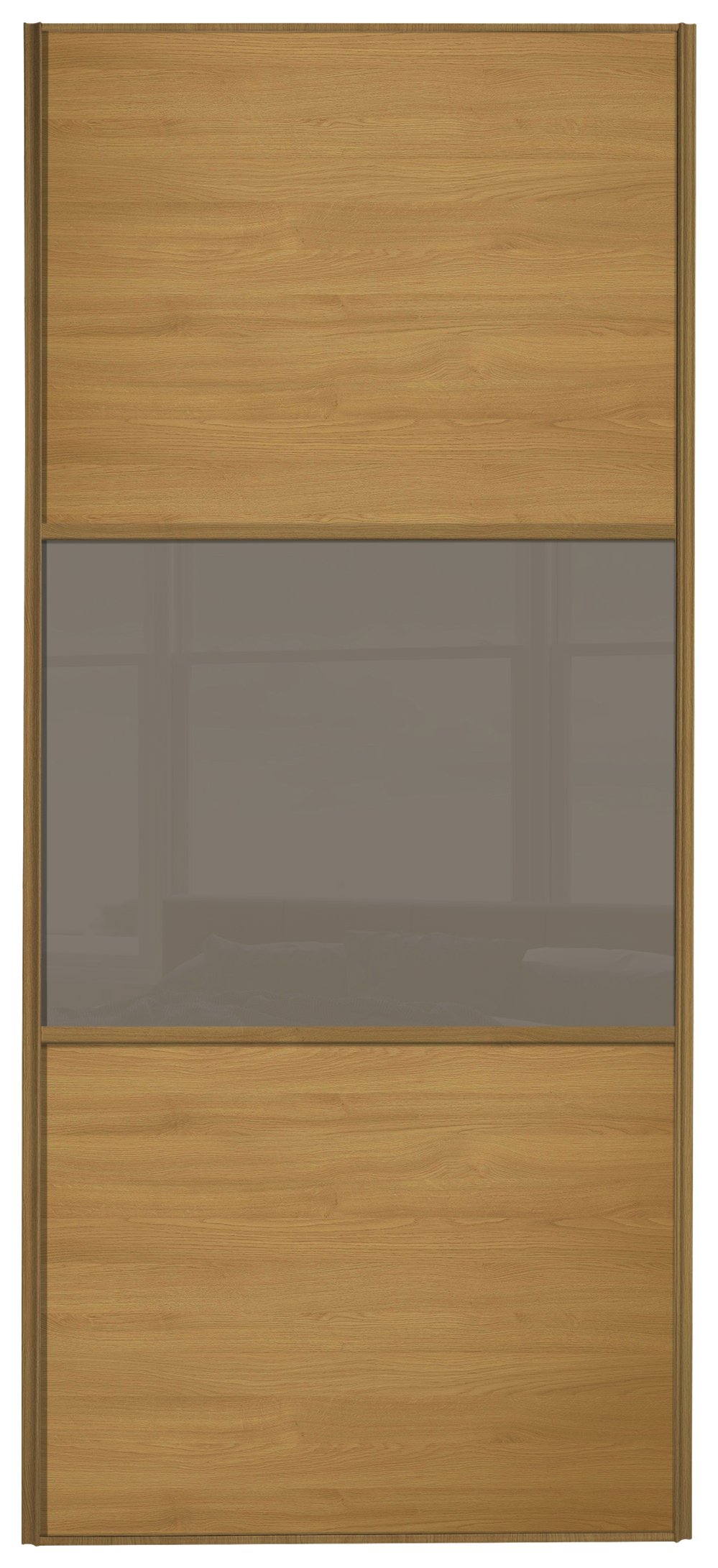 Sliding Wardrobe Door W914mm 3 Panel Oak & Cappuccino Glass.
