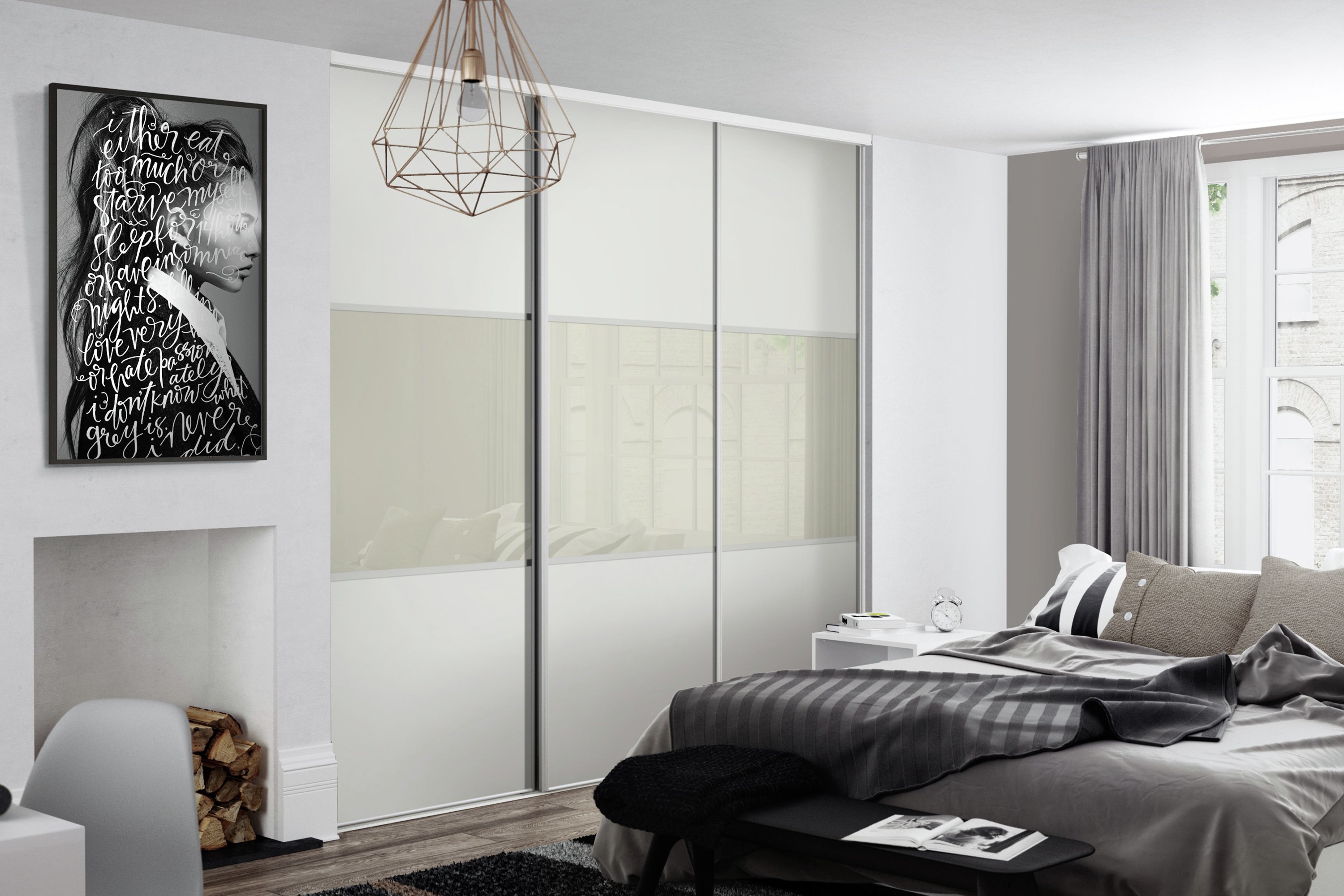 Sliding Wardrobe Door W762mm 3 Panel White /Soft White Glass Review