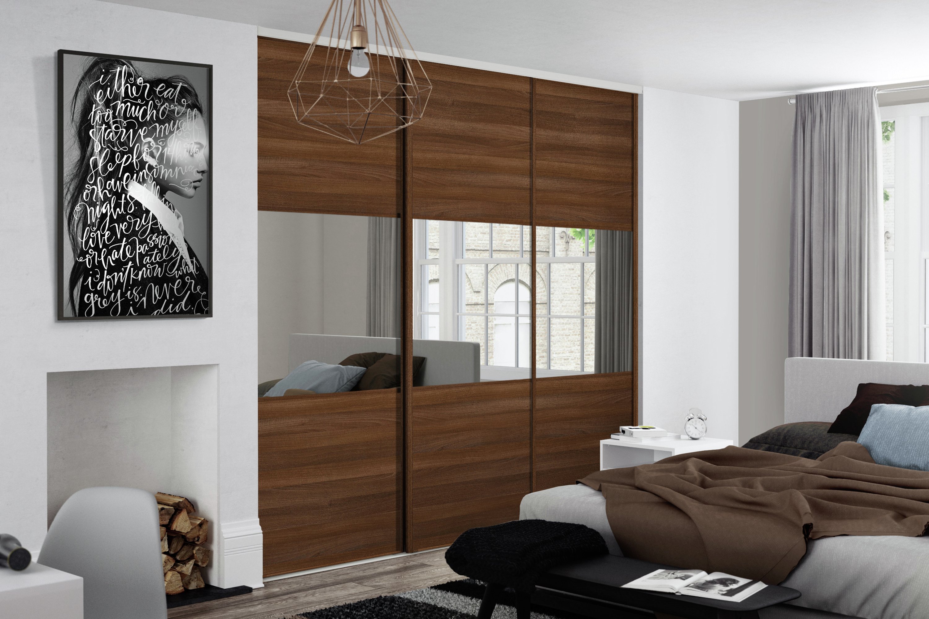 Sliding Wardrobe Door W914mm 3 Panel Walnut & Mirror Review