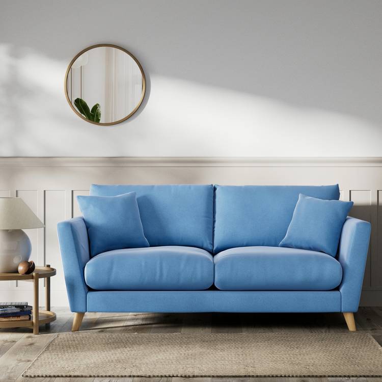 Habitat Lomond Velvet 3 Seater Sofa - Sky Blue - Ash Leg 0