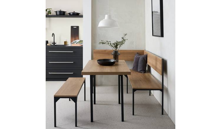 Habitat Loft Living Oak Dining Table & 2 Oak Benches