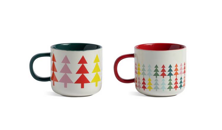 Habitat Trees Set of 2 Ceramic Mugs - Multicoloured