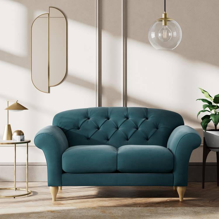 Habitat Brooker Fabric  2 Seater Sofa - Teal - Ash Leg 0