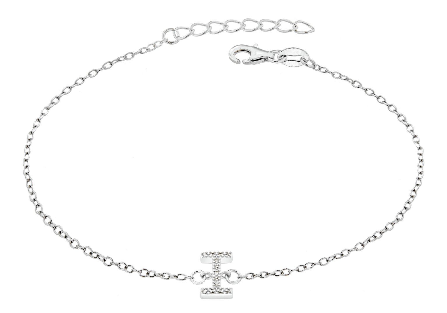 Sterling Silver Cubic Zirconia Initial Bracelet - I