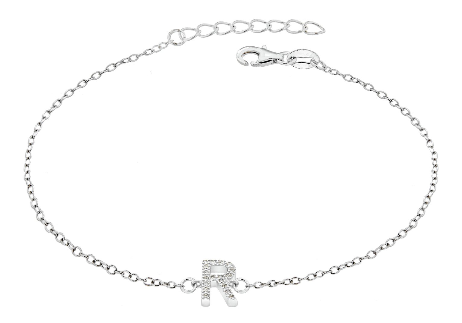 Sterling Silver Cubic Zirconia Initial Bracelet - R