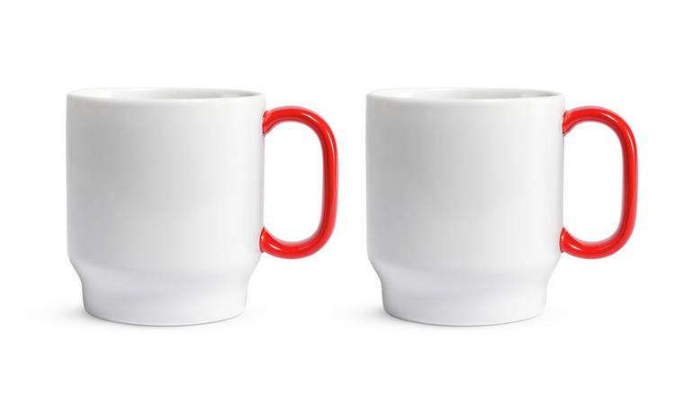 Designed By Sebastian Conran Set of 2 Porcelain Mugs – Red