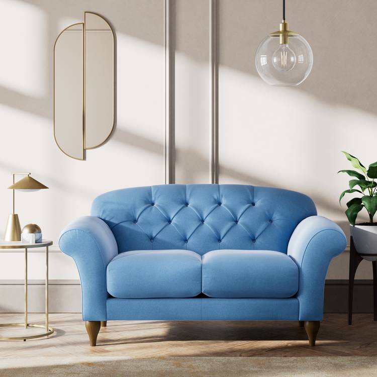 Habitat Brooker Velvet  2 Seater Sofa - Sky Blue - Dark Leg 0