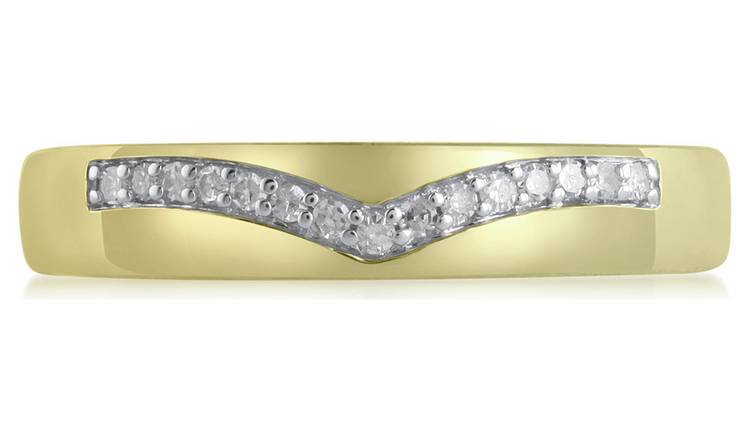9ct Yellow Gold Ring Wishbone Diamond Set Wedding 3mm Ring Band