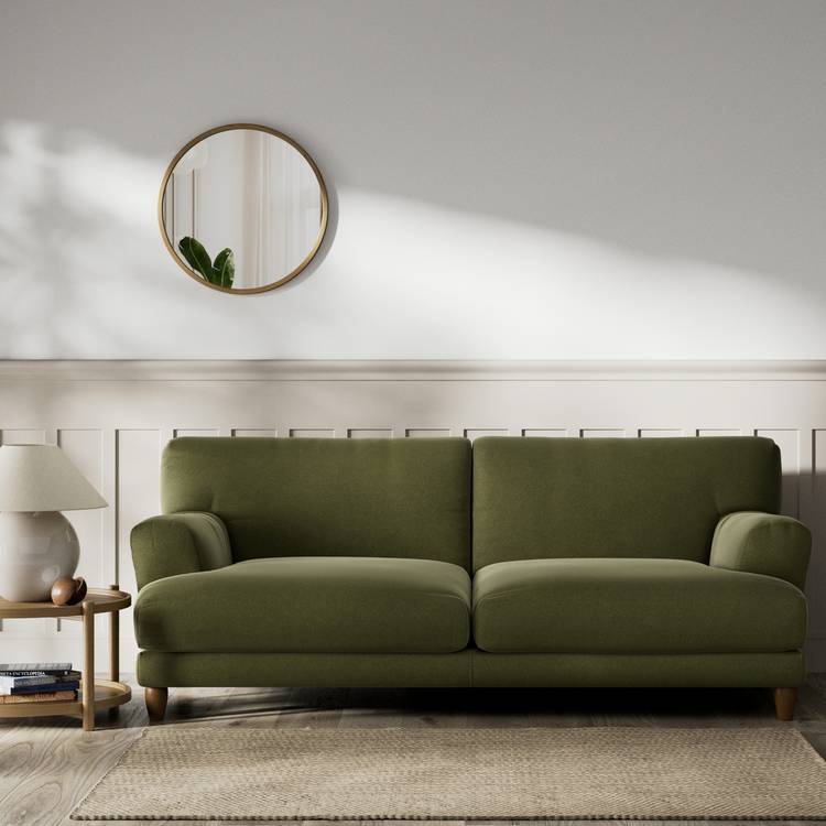 Habitat Askem Velvet 3 Seater Sofa - Moss Green - Dark Leg 0