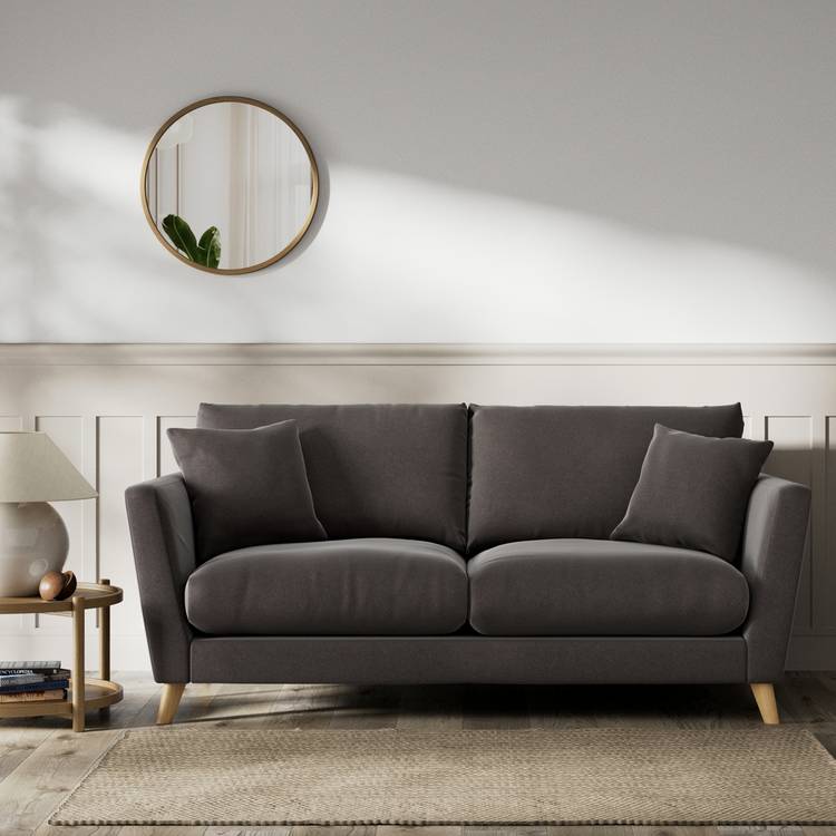 Habitat Lomond Velvet 3 Seater Sofa - Grey - Ash Leg 0