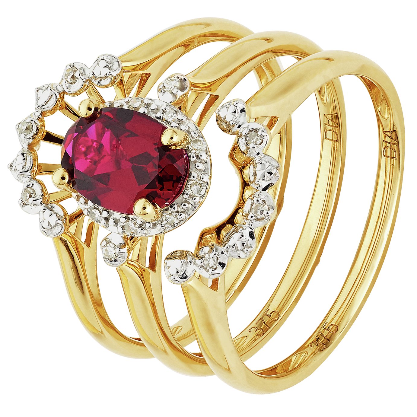 Revere 9ct Gold Ruby & Diamond Bridal Ring Set - N