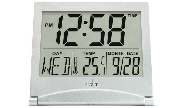 Acctim Mini Flip LCD Display Travel Alarm Clock - Silver