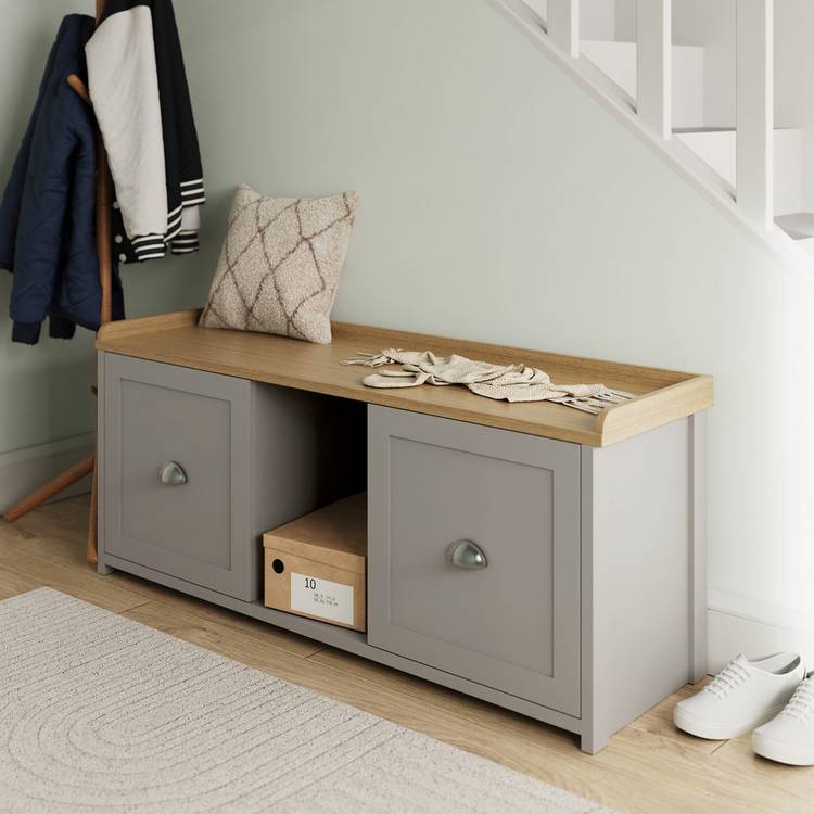 GFW Lancaster 2 Door Shoe Storage Bench - Grey 0