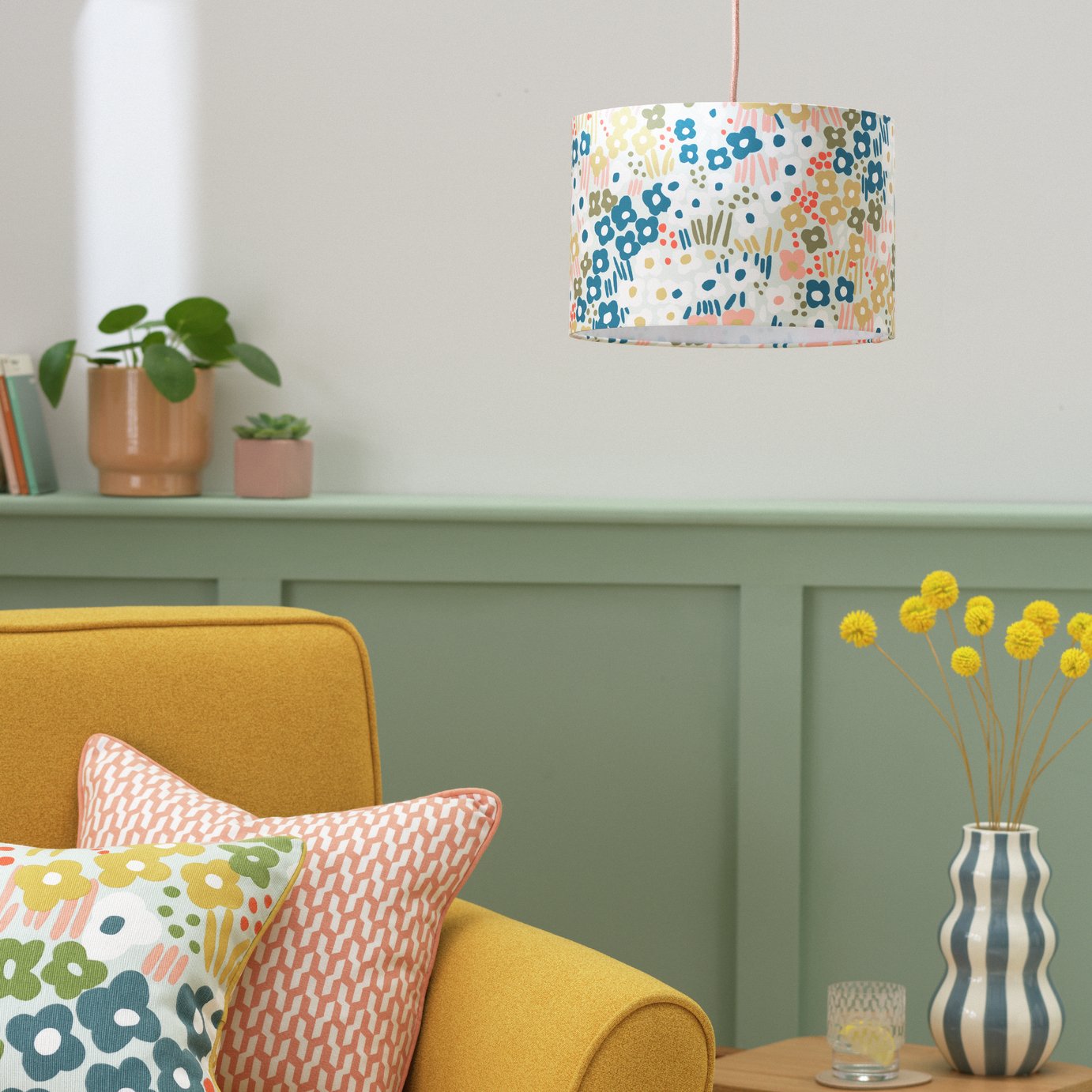 Buy Habitat X Scion Blue Meadow Linen Drum Lampshade - 30cm | Lamp ...