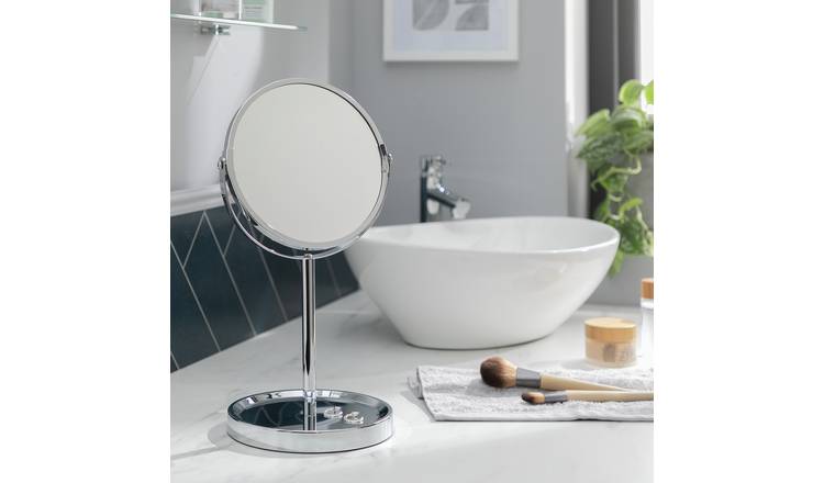 Argos Home Chrome Round Pedestal Mirror with Tray - 34x19cm