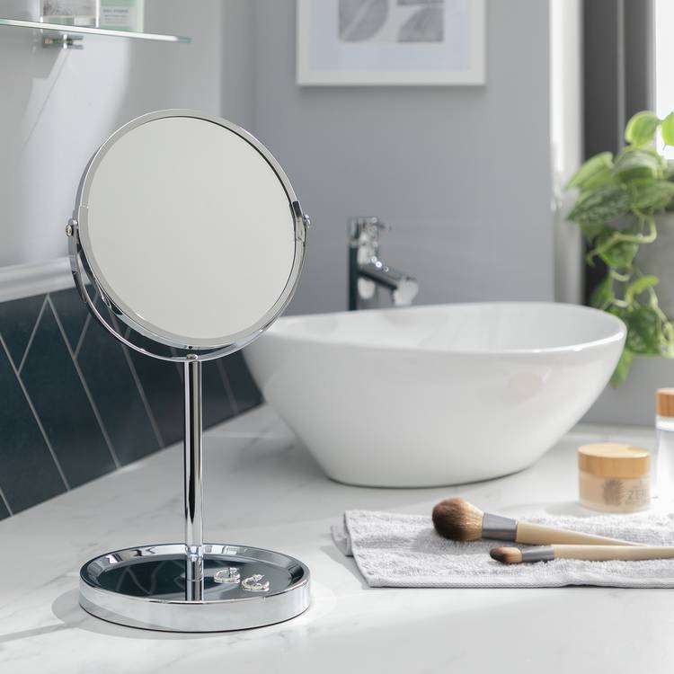 Argos Home Chrome Round Pedestal Mirror with Tray - 34x19cm 0