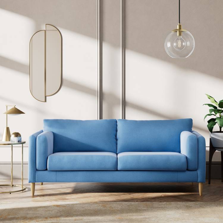 Habitat Newington Velvet 3 Seater Sofa - Sky Blue - Ash Leg 0