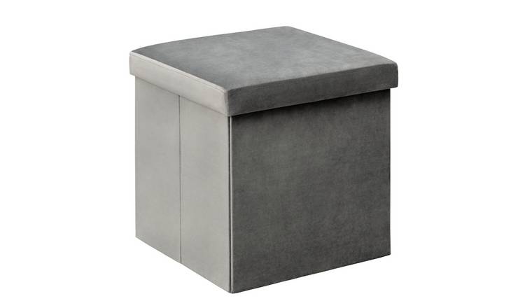 Argos Home Velvet Small Storage Ottoman - Grey