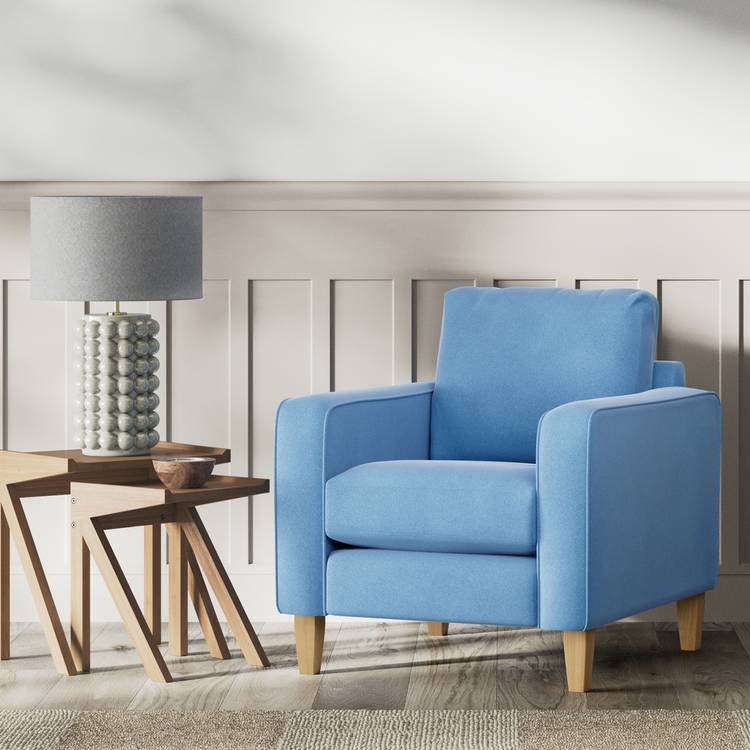 Habitat Flint Velvet Armchair - Sky Blue - Ash Leg 0