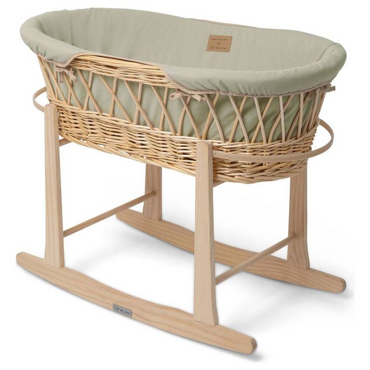 Clair de Lune Organic Wicker Moses Basket With Stand - Sage 0