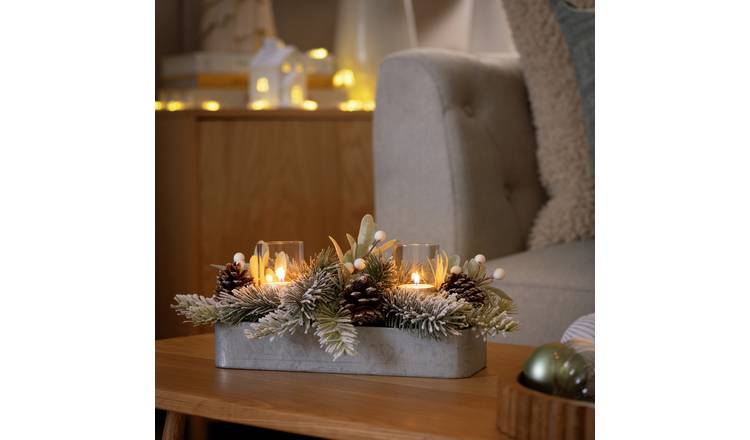 Habitat Snow Foliage Candle Holder Christmas Decoration