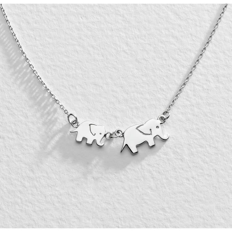Moon & Back Sterling Silver Elephant Pendant Necklace 0