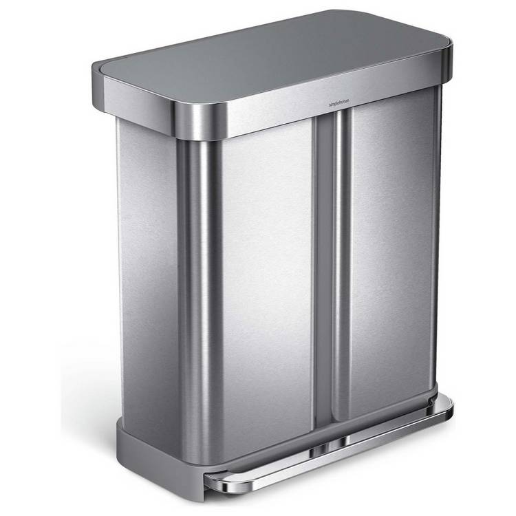 Simplehuman 58 Litre Recycling Pedal Bin - Steel 0