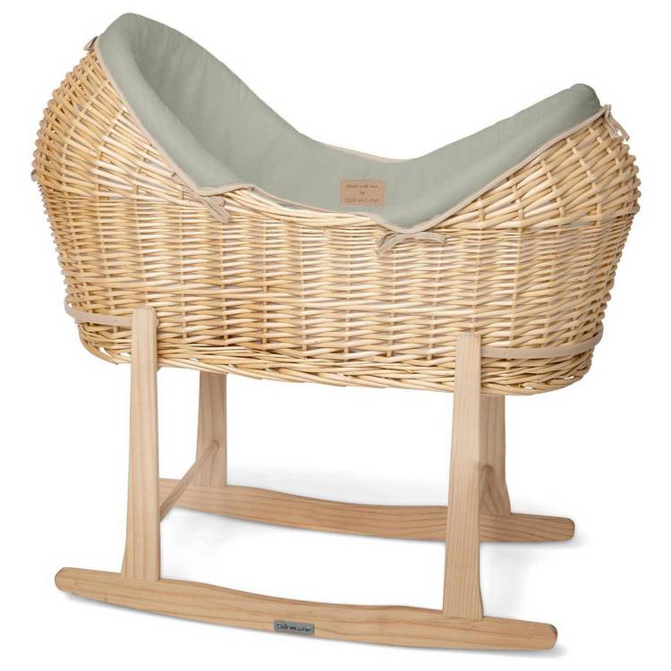 Clair de Lune Organic Noah Pod Moses Basket With Stand -Sage 0
