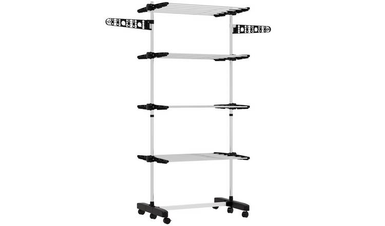 HOMCOM 4-Tier Foldable Clothes Drying Rack with Wheels and Wings - Black