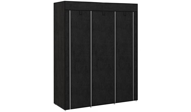 HOMCOM Fabric Wardrobe with 8 Shelves and 2 Hanging Rails - Black